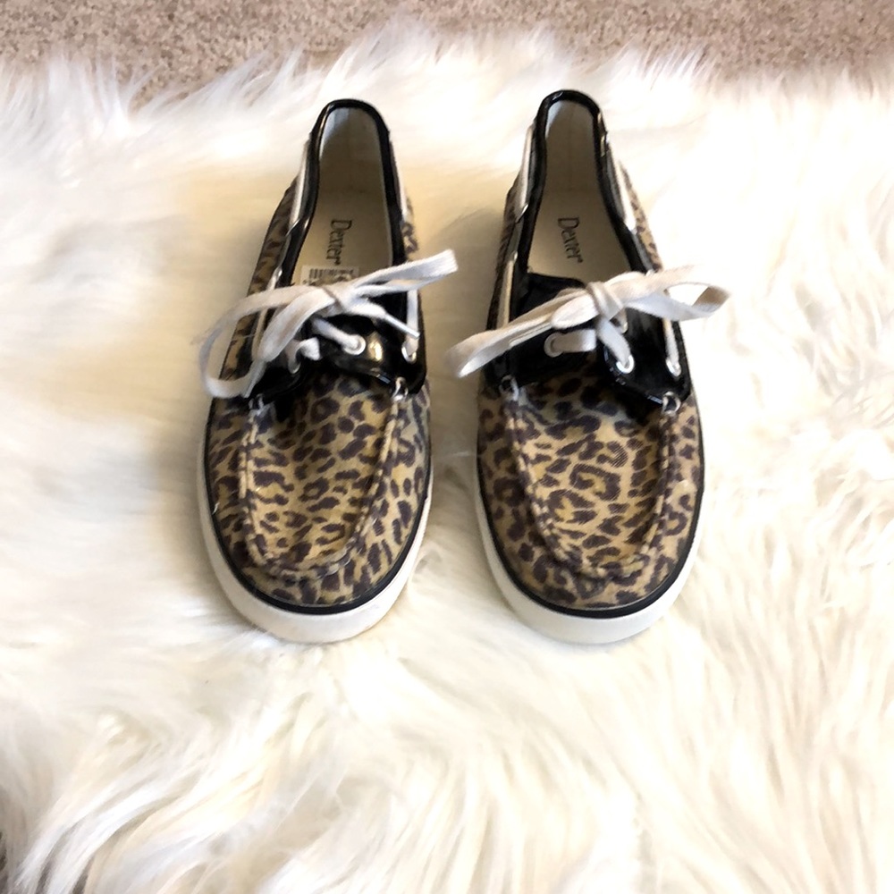Dexter leopard print boat shoes with laces
